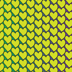 Charming vector pattern featuring seamless double hearts in grey and yellow. Ideal for backgrounds, textiles, and romantic designs.