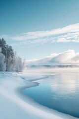 Obraz premium Independence day of Finland celebration. Winter snowy landscape. Texture of crumpled fabric. Vertical banner. Free space for text. Holiday poster, card. Blue and white landscape