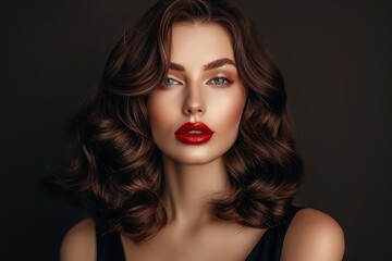 Fototapeta premium Attractive brunette with flawless curls and makeup Beauty overall