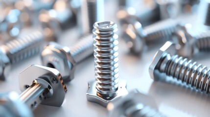 3D render of industrial screws, different heads and sizes
