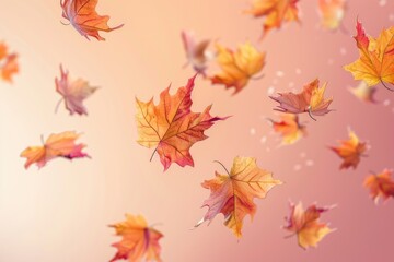 Obraz premium A bunch of leaves are floating in the air