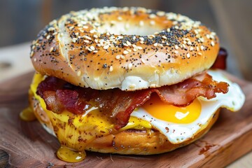Bagel breakfast sandwich with egg and bacon