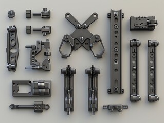 Obraz premium Detailed 3D render of industrial hinges, various types