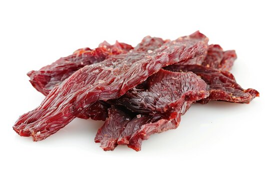 Beef jerky isolated on white background with full depth of field