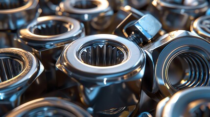 Detailed 3D render of industrial nuts and washers