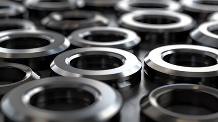 Realistic 3D render of industrial washers and spacers
