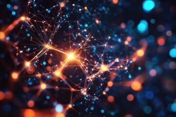 Obraz premium A glowing, intricate web of interconnected nodes and lines, symbolizing the complex neural networks of AI