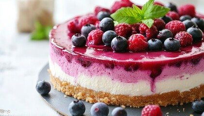 Delicious Blueberry and Raspberry Cheesecake