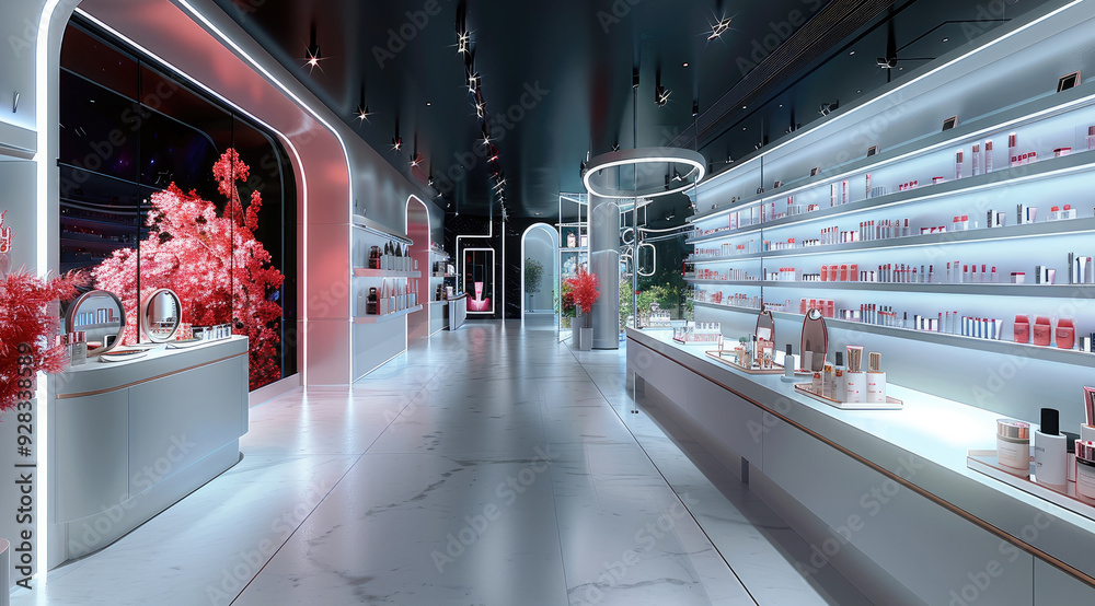 Poster A virtual cosmetics store where users can apply makeup through an app. Generative AI.