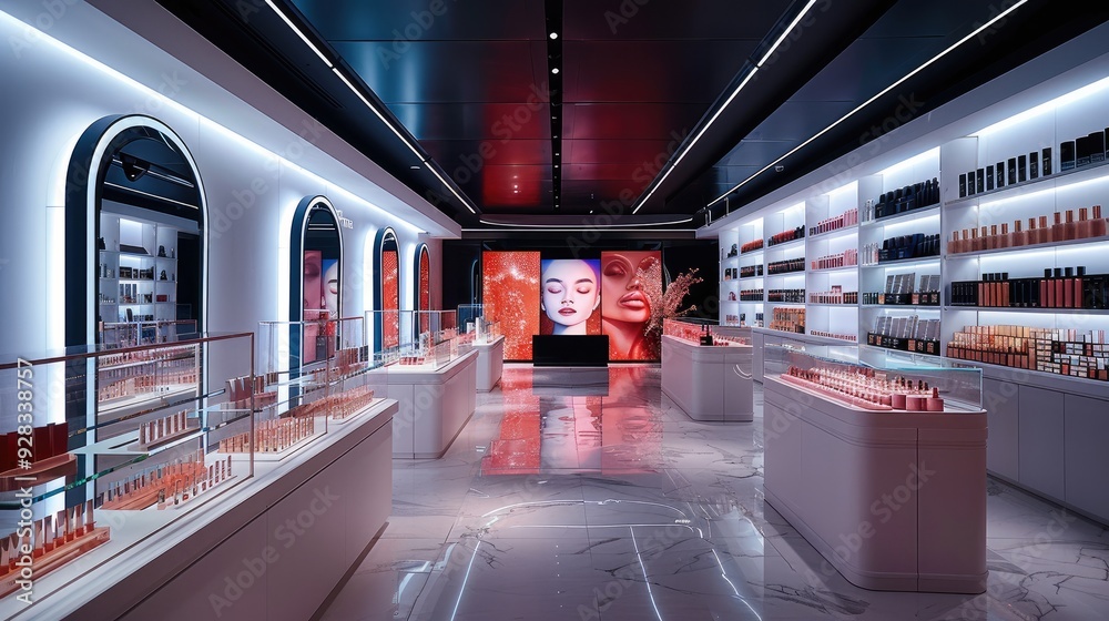 Aufkleber A virtual cosmetics store where users can apply makeup through an app. Generative AI.
