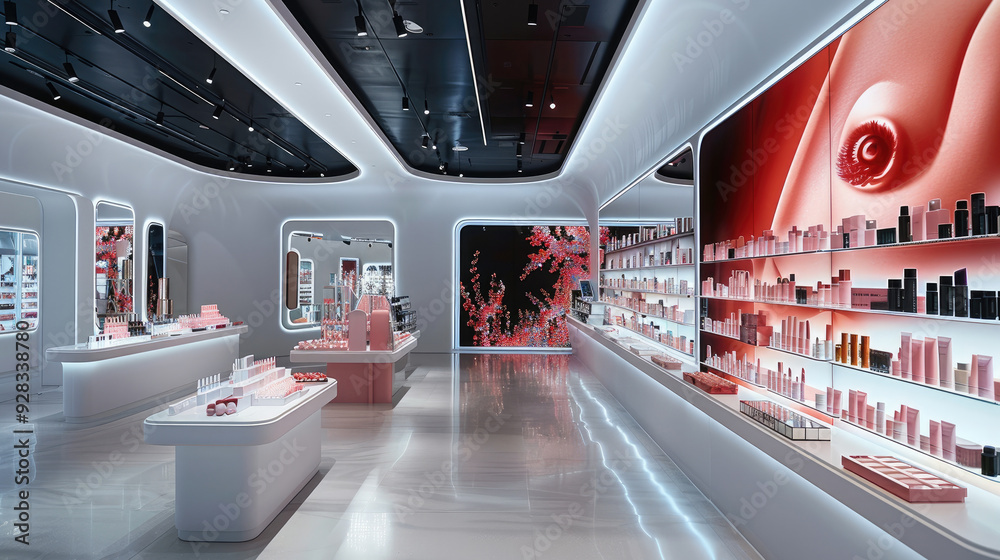 Poster A virtual cosmetics store where users can apply makeup through an app. Generative AI.