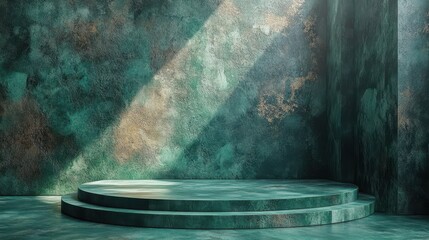 3D Render of Abstract Background with Green Stone Texture and Empty Podium Scene for Product Display

