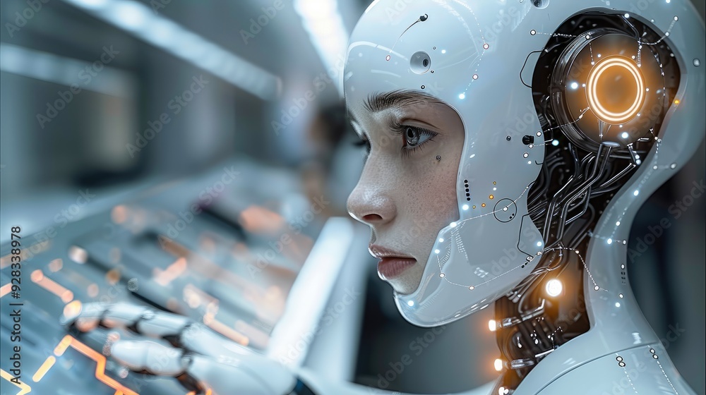 Poster AI-driven customer service, illustrating tech in business. Generative AI.
