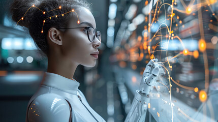 Naklejka premium AI-driven customer service, illustrating tech in business. Generative AI.