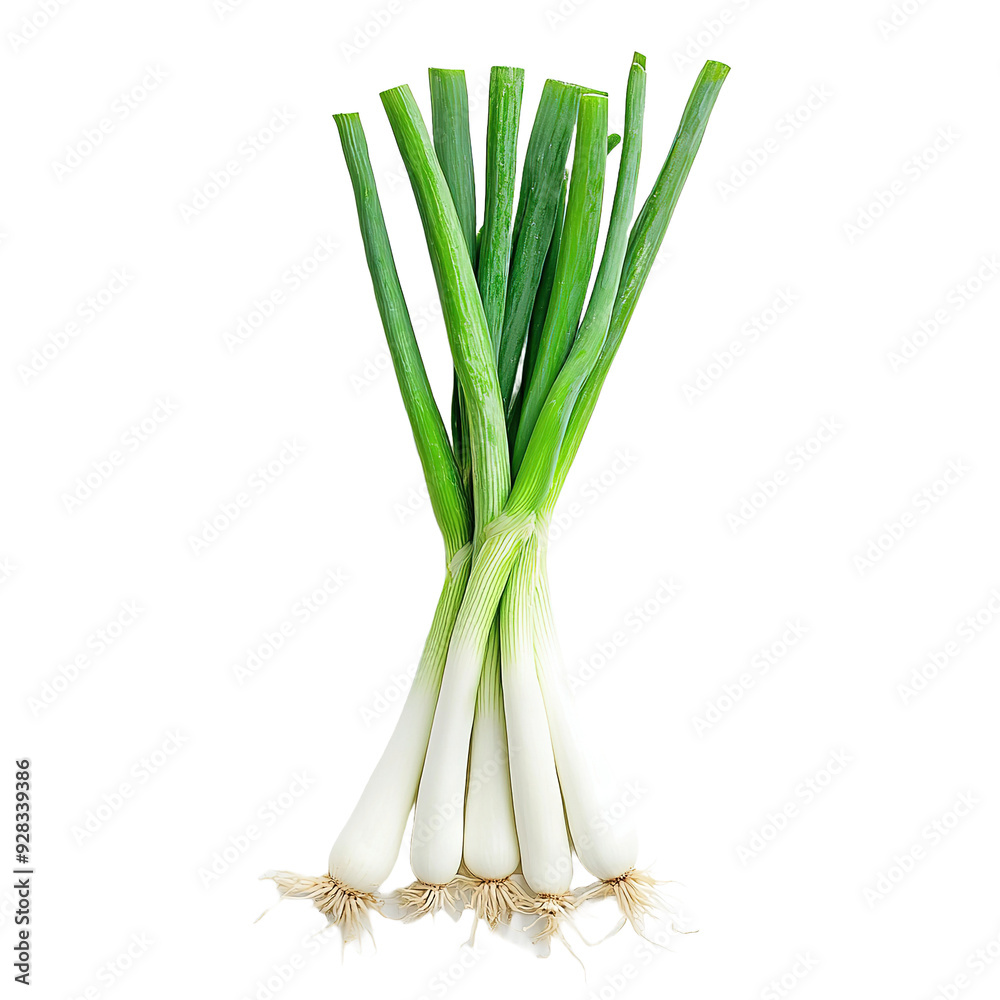 Poster spring onions isolated on transparent background, side view