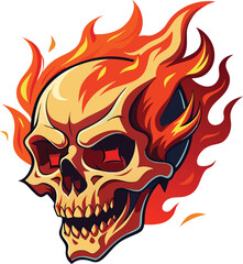 Flaming Skull Abstract Art - Chaotic T-Shirt Design Graphic.