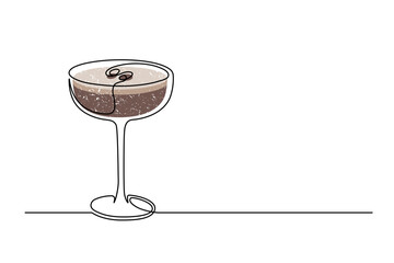 Сontinuous one line drawing of cocktail espresso martini isolated on white background. Alcoholic cocktail drink in modern style thin line. Vector illustration