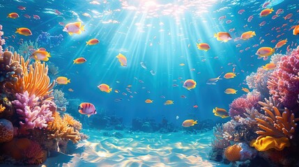 Naklejka premium Bright, colorful, vibrant, and simple scene under the sea. Generative AI.