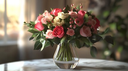 A beautifully arranged bouquet of colorful and vibrant flowers awaits your special occasion such as anniversary birthday or wedding