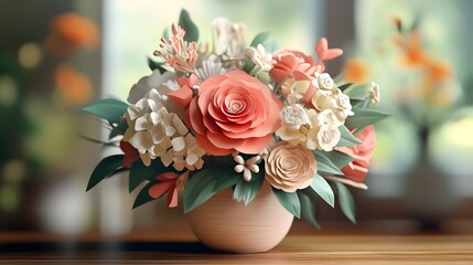 Obraz premium Stunning 3D Rendered Digital Art Depicting an Unforgettable Floral Bouquet with an Elegant and Vibrant Design Perfect for Romantic Occasions