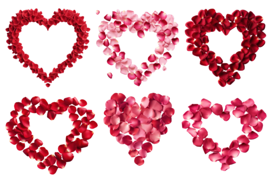 PNG rose petal heart element set, transparent background