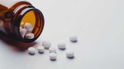 White Pills Spilling From a Brown Bottle
