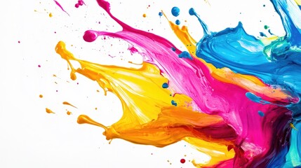 Fototapeta premium Abstract colorful paint splatters on a white background.