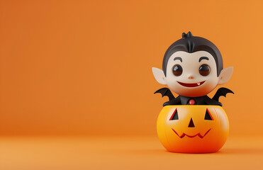 Illustration of a lovely vampire inside a pumpkin with orange background for halloween