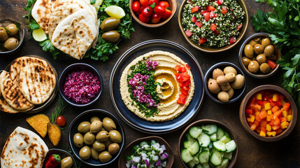 Fototapeta premium Vibrant_spread_of_Mediterranean_dishes