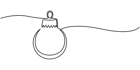 Continuous one line drawing of Christmas ball. Christmas ball  isolated on white background. Vector illustration, Christmas ball doodle, Christmas Tree Ornament Single Line Drawing, One Christmas ball