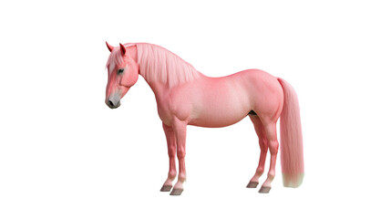 A vibrant pink horse standing gracefully, showcasing its unique color and elegance against a transparent background.