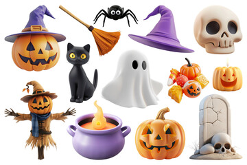 PNG 3D Halloween  element set, transparent background