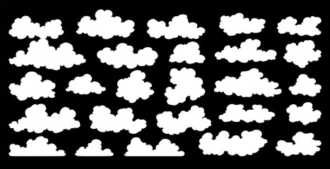 Clouds icon collection. Abstract white cloudscape icon symbols. Various shapes in flat style. cloudy design elements