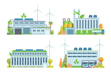 Sustainable Smart Green Factory building illustration, vector elements for city and industry illustration. flat style and front view  © Lemonstocks