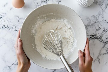 Fototapeta premium Mixing batter in a bowl with a whisk