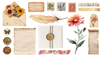 PNG vintage paper collage element set, transparent background