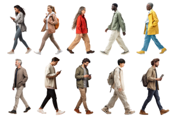 PNG diverse people walking element set, transparent background