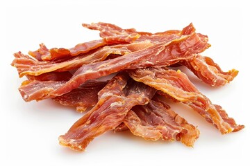 Chicken jerky on white background close up with clipping path