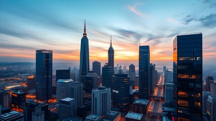 Fototapeta premium High-rise buildings cityscape in metropolis city center . Downtown business district in panoramic view