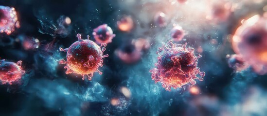 Fototapeta premium Close-Up of Microscopic Virus Particles in a High-Resolution Digital Illustration with Vibrant Colors