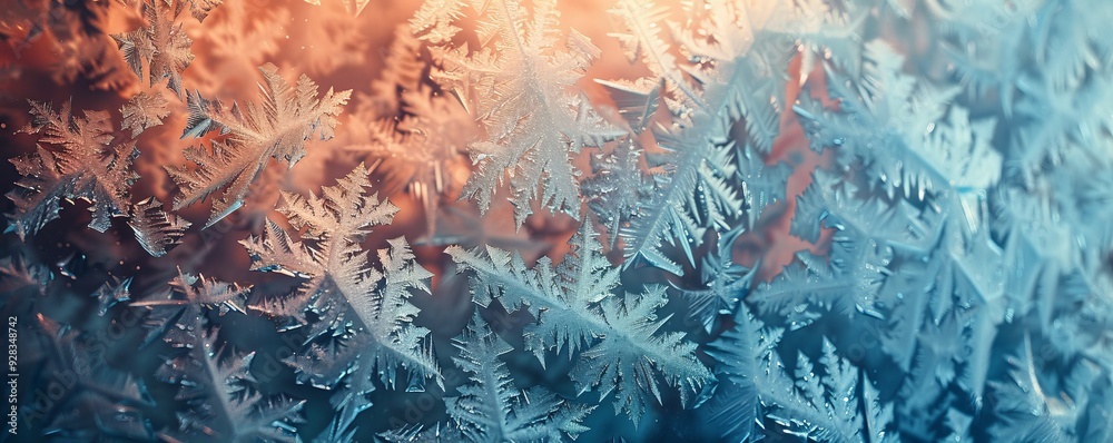 Sticker Whimsical frost patterns forming on a windowpane, 4K hyperrealistic photo