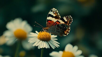 Fototapeta premium Butterfly on a Daisy Flower