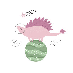 Vibrant Hand-Drawn Vector Cartoon Cosmonaut Dinosaur Illustrations.