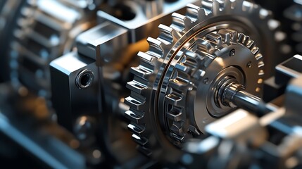 Fototapeta premium Gear Mechanism Illustration, close-up view of a sophisticated gear mechanism in operation, detailed and engaging,