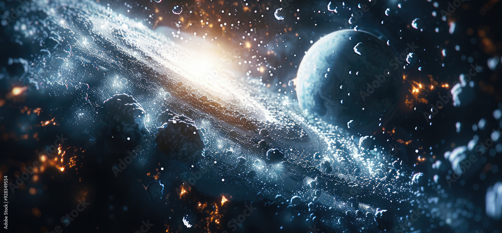 Aufkleber the galaxy with planets and meteorites. generative ai.