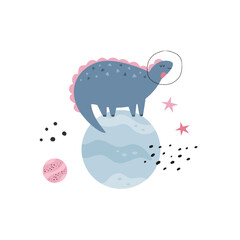 Vibrant Hand-Drawn Vector Cartoon Cosmonaut Dinosaur Illustrations.