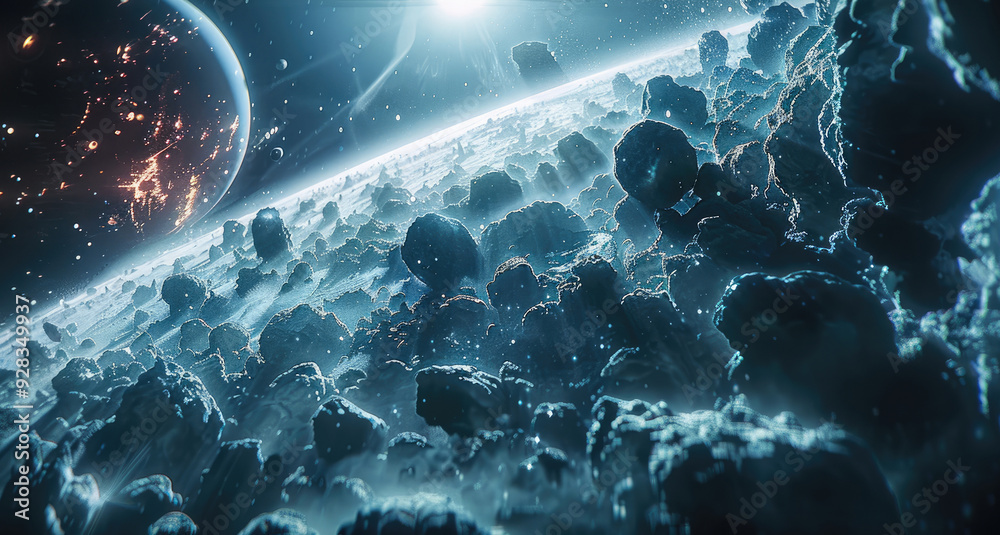 Aufkleber The galaxy with planets and meteorites. Generative AI.