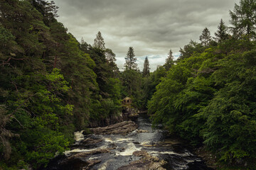Summer House view from Invermoriston Bridge. Highlands of Scotland. Scotland, United Kingdom. 