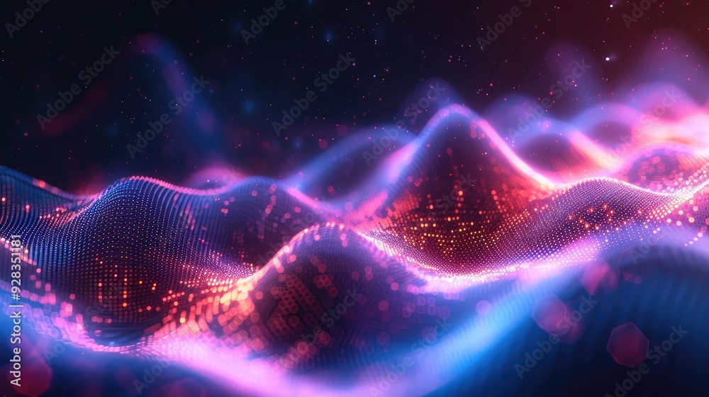 Fototapete An sound wave vibrations, the shape and frequency changes of sound waves are clearly visible, and the background is a waveform diagram of music. Generative AI.