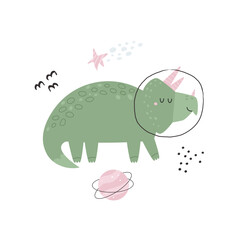 Vibrant Hand-Drawn Vector Cartoon Cosmonaut Dinosaur Illustrations.